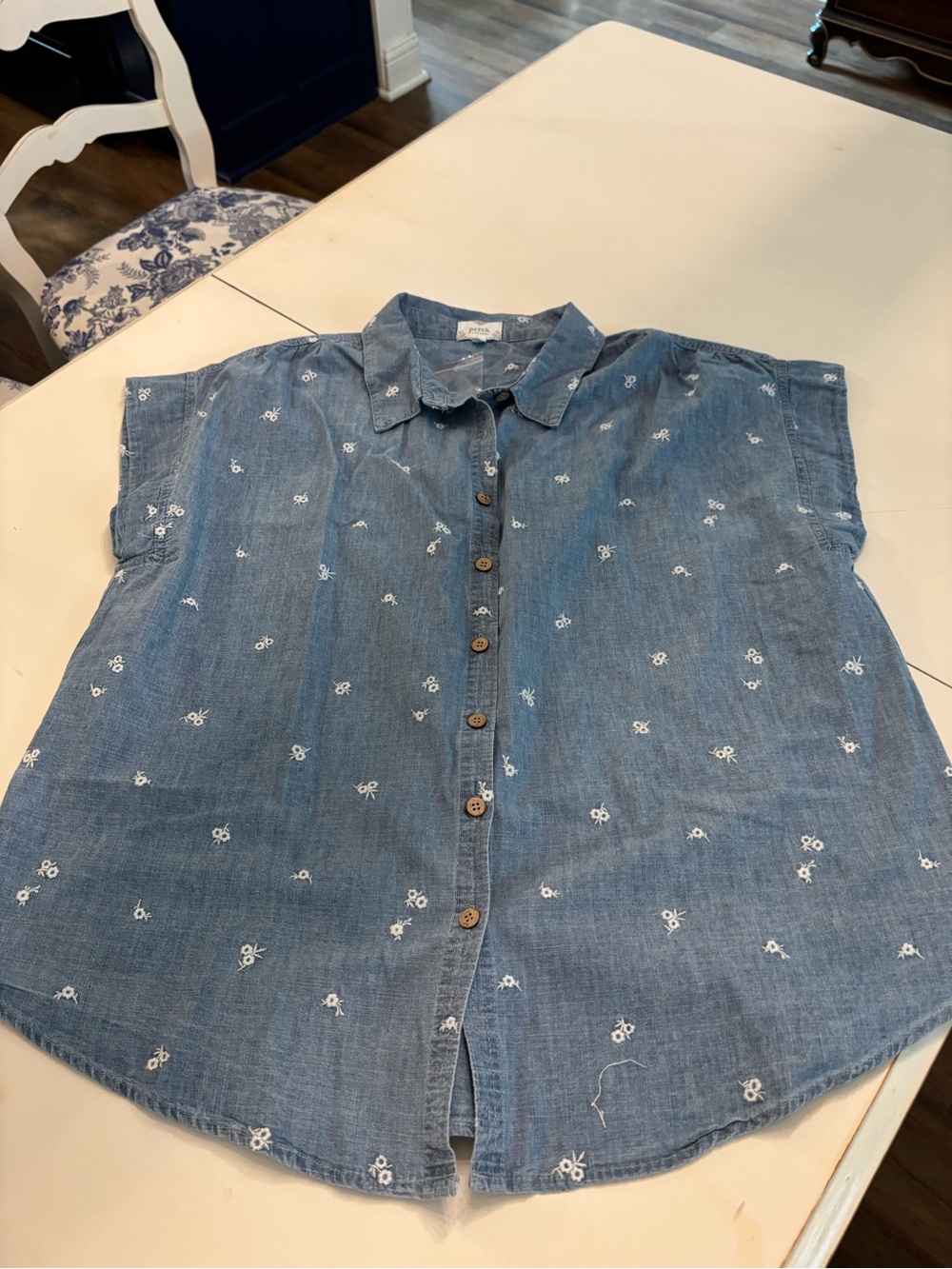 Women’s Light Blue Embroidered Denim Button-Down Shirt